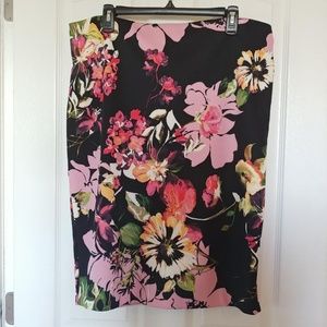 Black pencil skirt with pink floral pattern